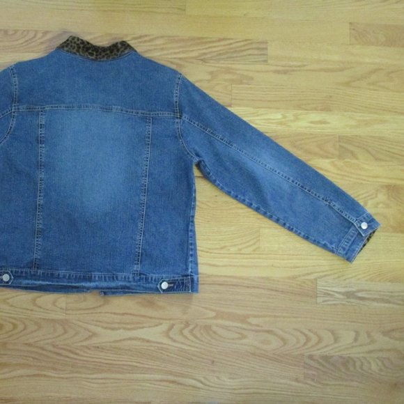 BONGO GIRL'S SIZE 18  1/2 PLUS JEAN JACKET MED BLUE SLUB STRETCH DENIM LEOPARD - Picture 9 of 11